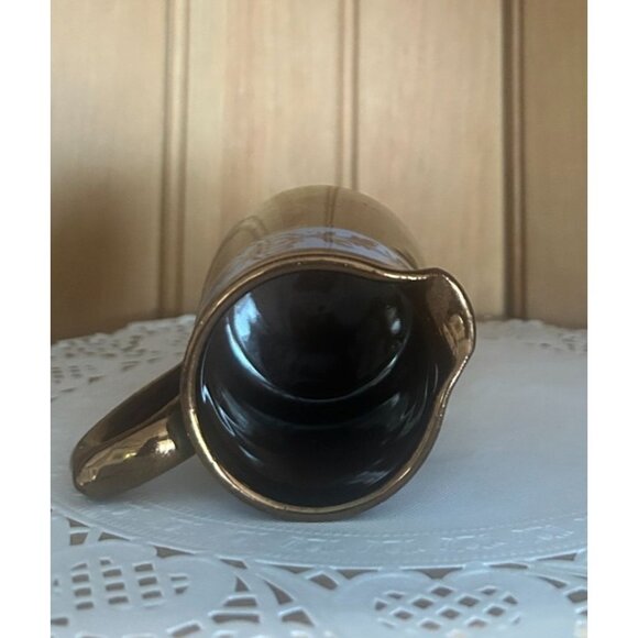 Antique Copper Lustreware Miniature Creamer Hand Painted Blue Floral Band Jug - Picture 7 of 8